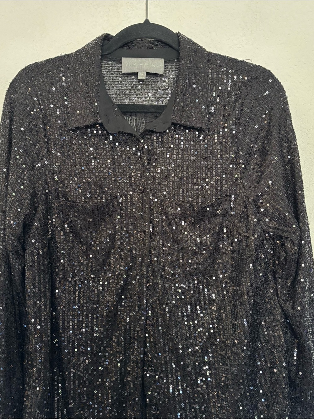 Anthropologie Sunday In Brooklyn Sequin Button Down Top Sequins Black - Picture 3 of 8